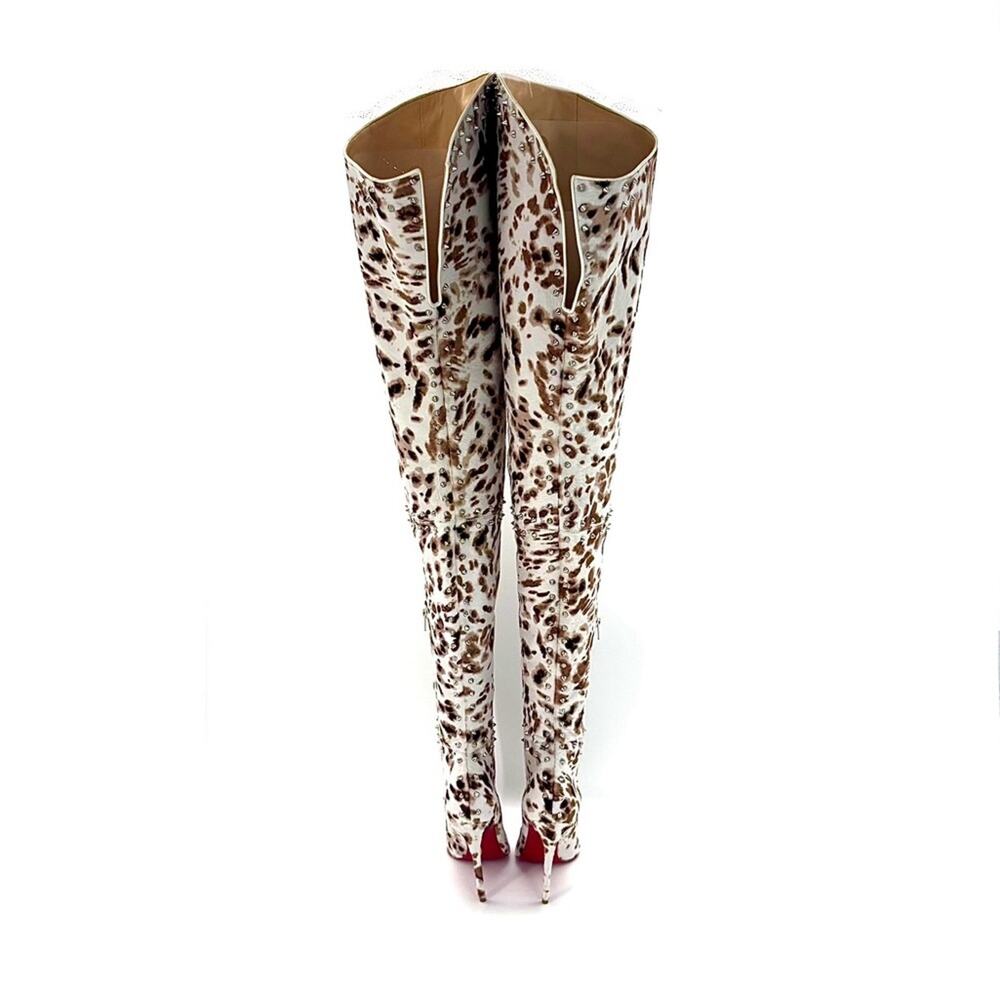 NEW Christian Louboutin SS2019 Metrolisse Animal Print OTK Pointed Toe Boots 39 - Picture 6 of 10